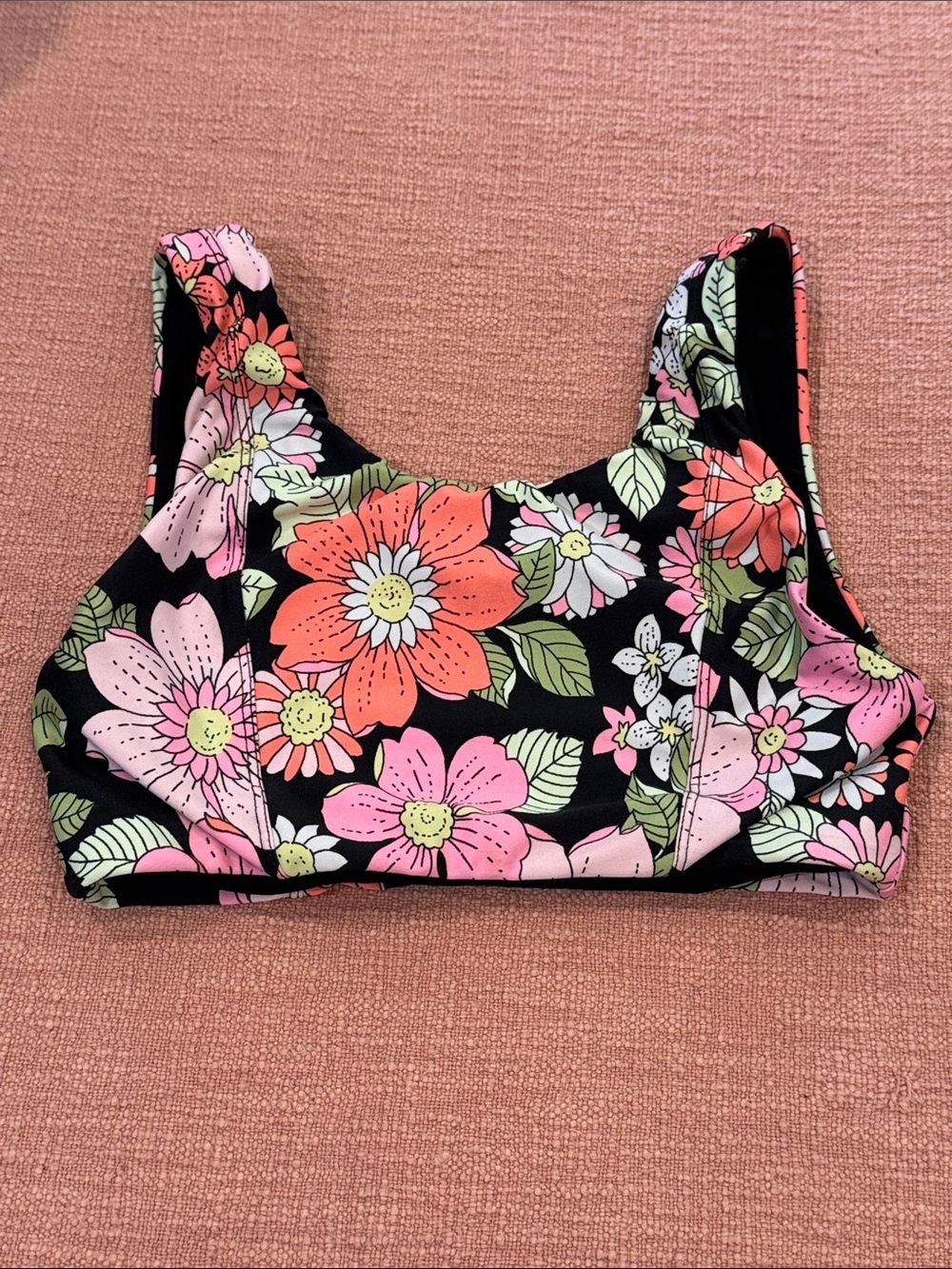 Maaji large wm’s Black Floral Bikini Top with Pink & Coral Flowers